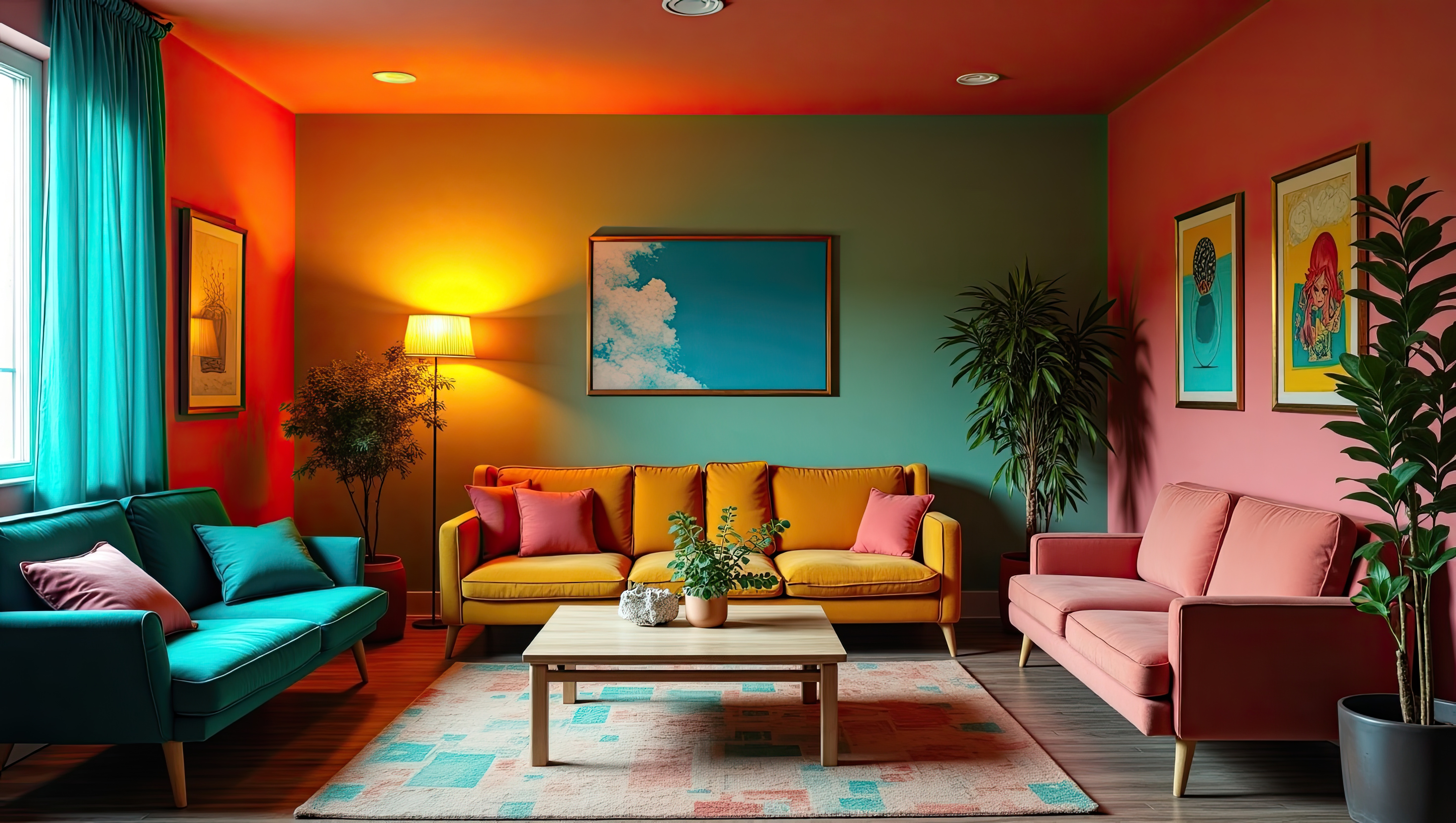 Living room painting project with multiple surfaces